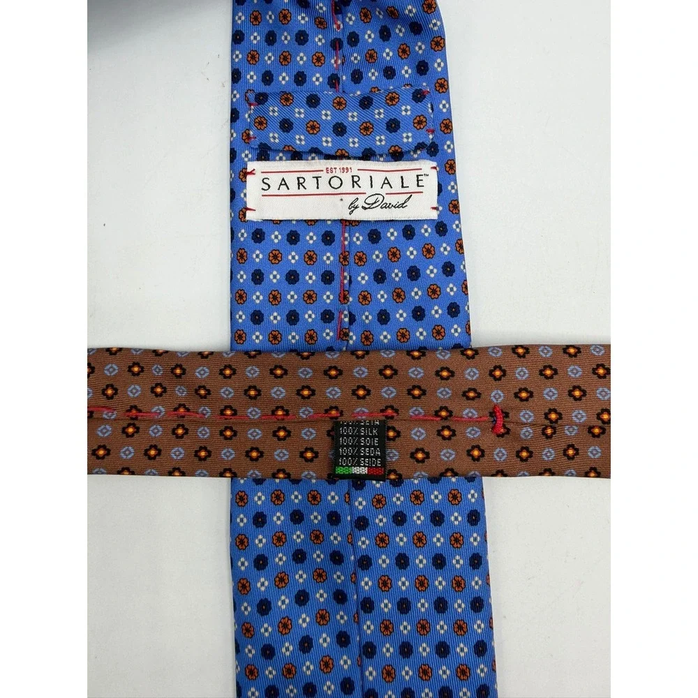 Sartoriale by David Mens Blue Orange Silk Medallion Geometric Tie Made in Italy